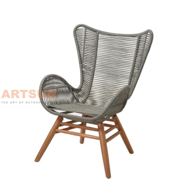 Кресло для отдыха Wingback Rope с пуфиком