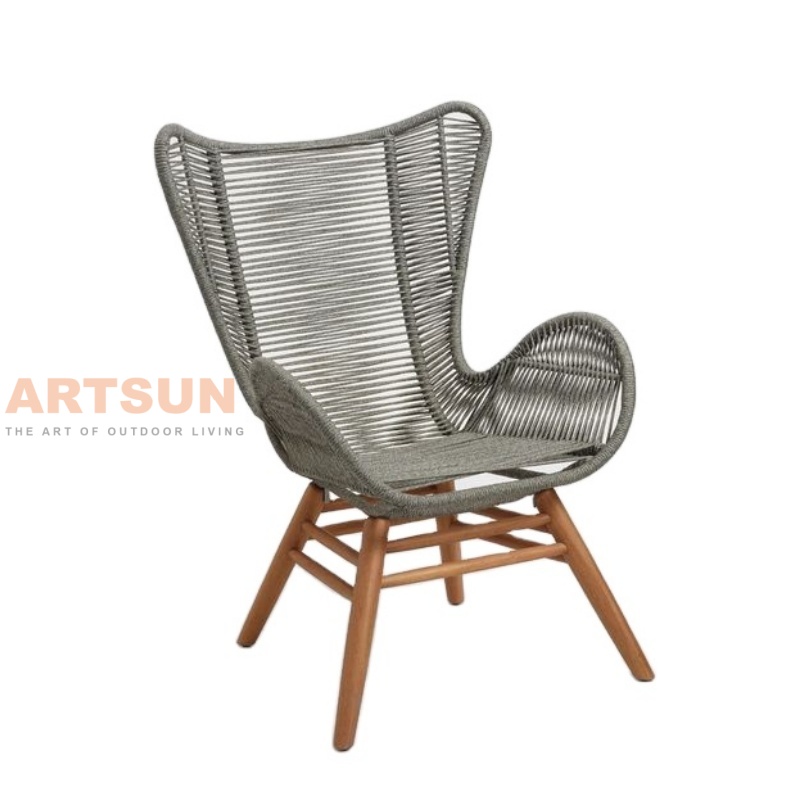 Кресло для отдыха Wingback Rope с пуфиком