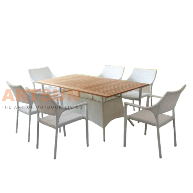 Обеденные стулья из ротанга со столешницей из тикового дерева и основанием из ротанга