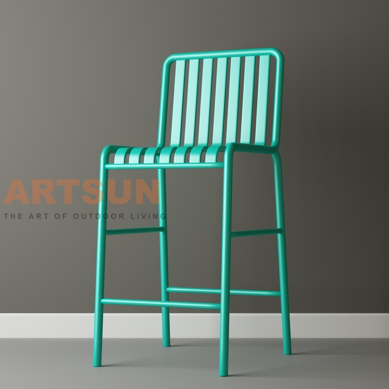 Уличный алюминиевый барный стул с решетчатой ​​спинкой для современных коммерческих проектов патио-бара