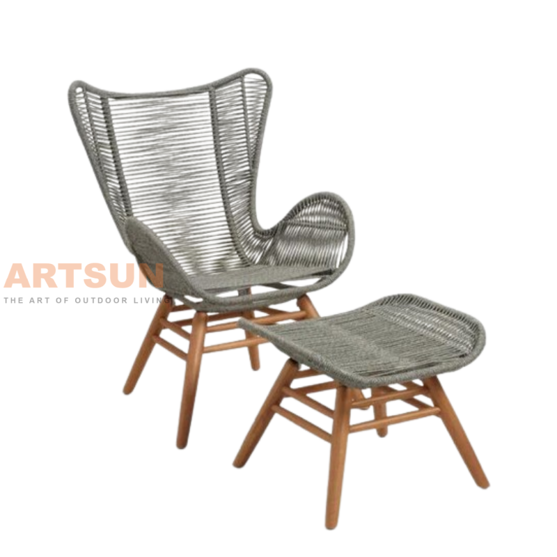 Кресло для отдыха Wingback Rope с пуфиком