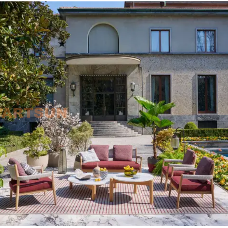 Современный 2-местный диван из тикового дерева, плетеный веревкой