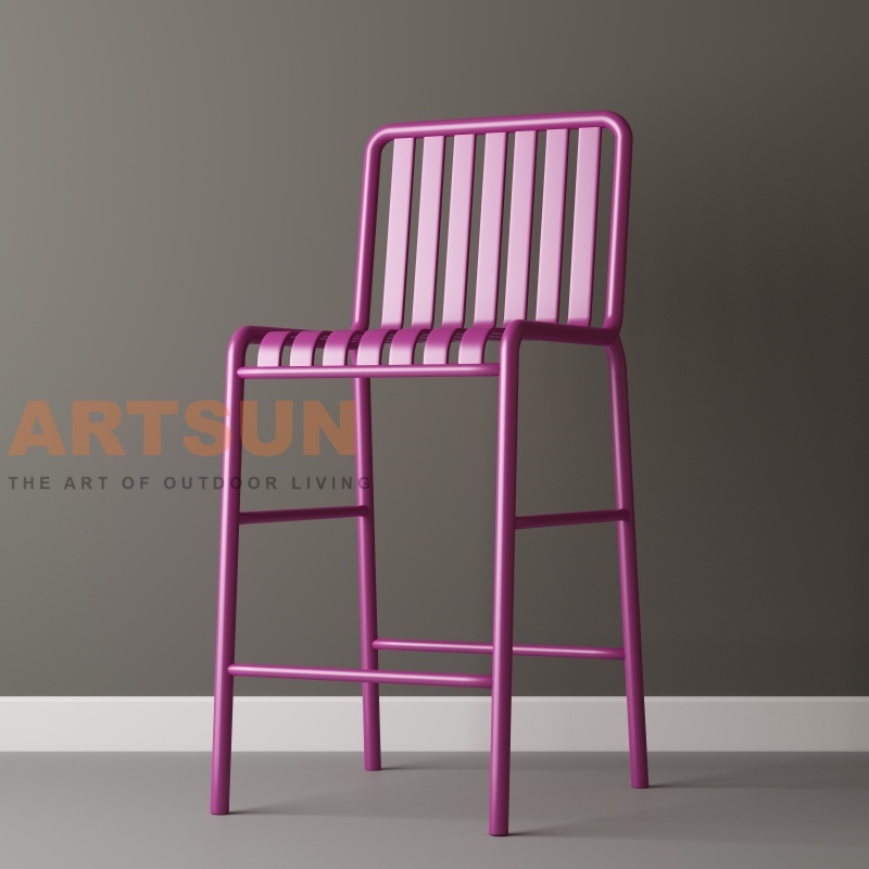Уличный алюминиевый барный стул с решетчатой ​​спинкой для современных коммерческих проектов патио-бара