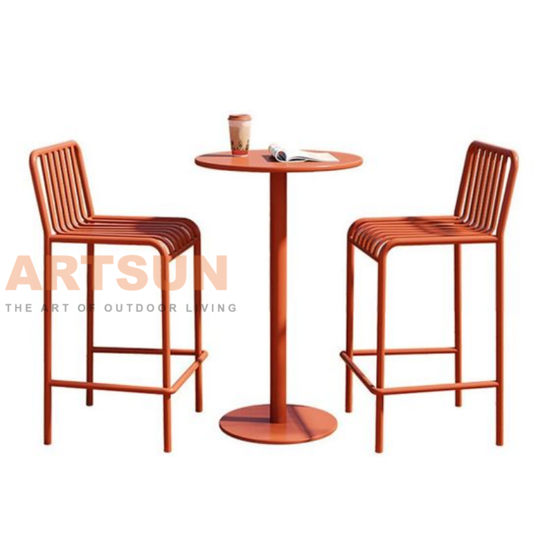 Уличный алюминиевый барный стул с решетчатой ​​спинкой для современных коммерческих проектов патио-бара